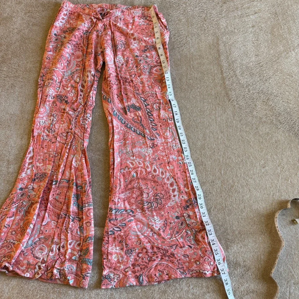 Billabong Designers Closet Pink Paisley Wide Leg Flare Pants Womens Medium - Picture 6 of 9